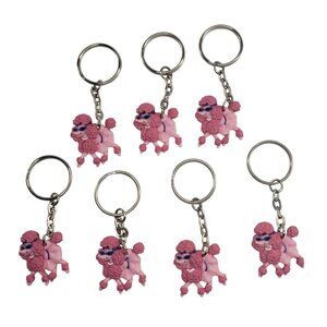 Pink Poodle Keychain Lot Of 7 Miniature Party Favors Wearing Sunglasses